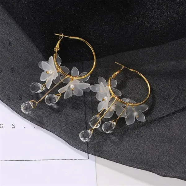 Floral Crystal Drop Earrings - Image 3